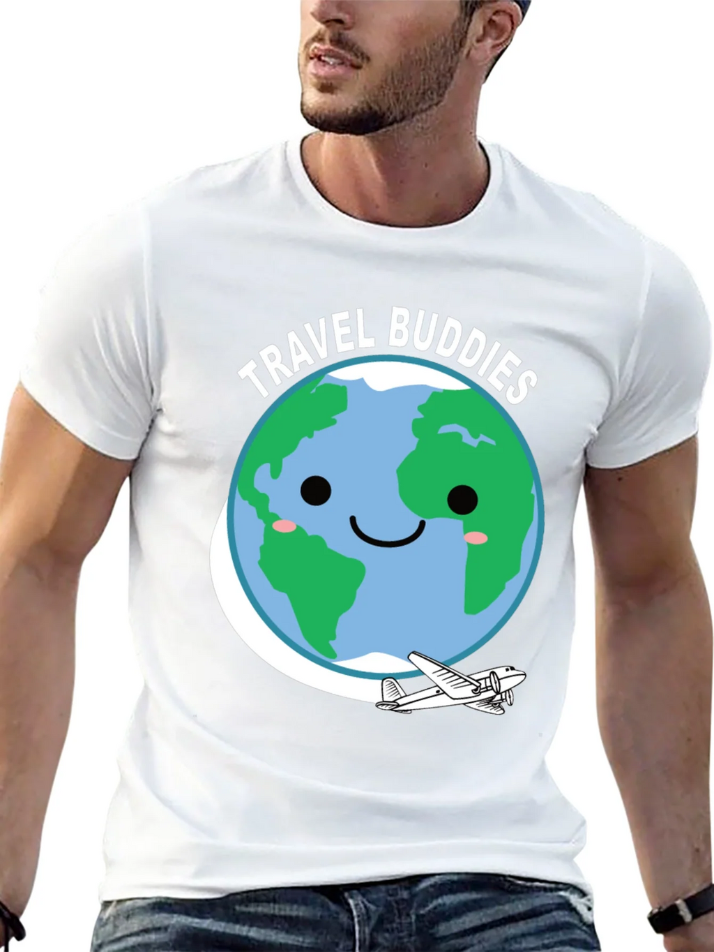 Travel Buddies Graphic Tee - Earth & Airplane Design product image 4