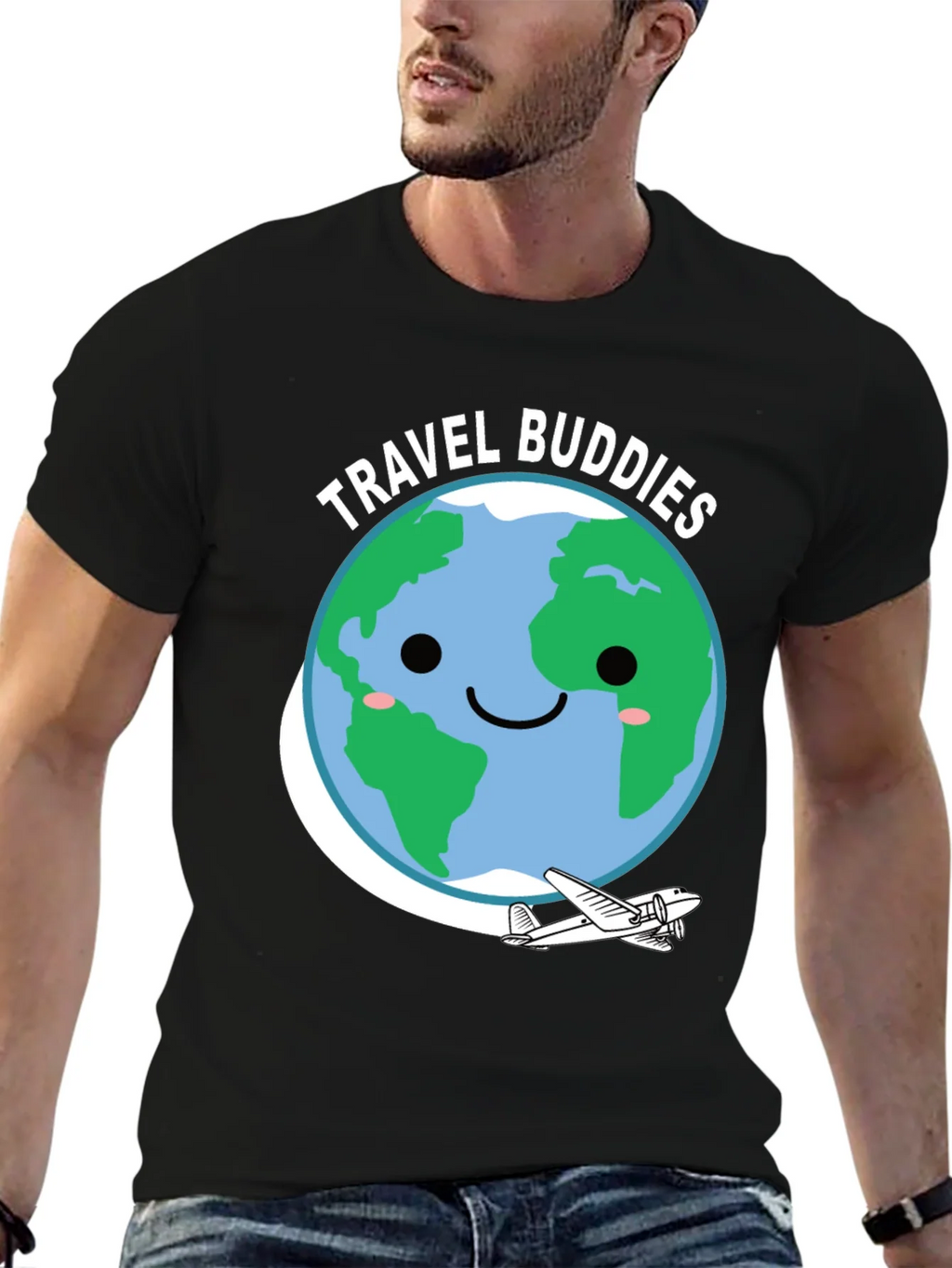 Travel Buddies Graphic Tee - Earth & Airplane Design product image 9