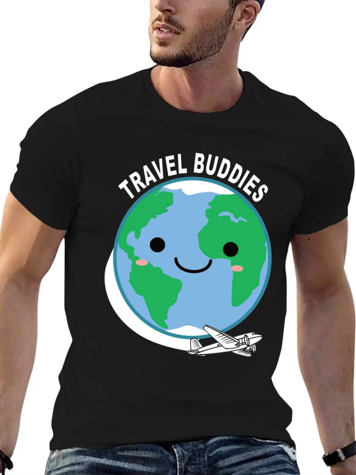 Travel Buddies Graphic Tee - Earth & Airplane Design product image 9