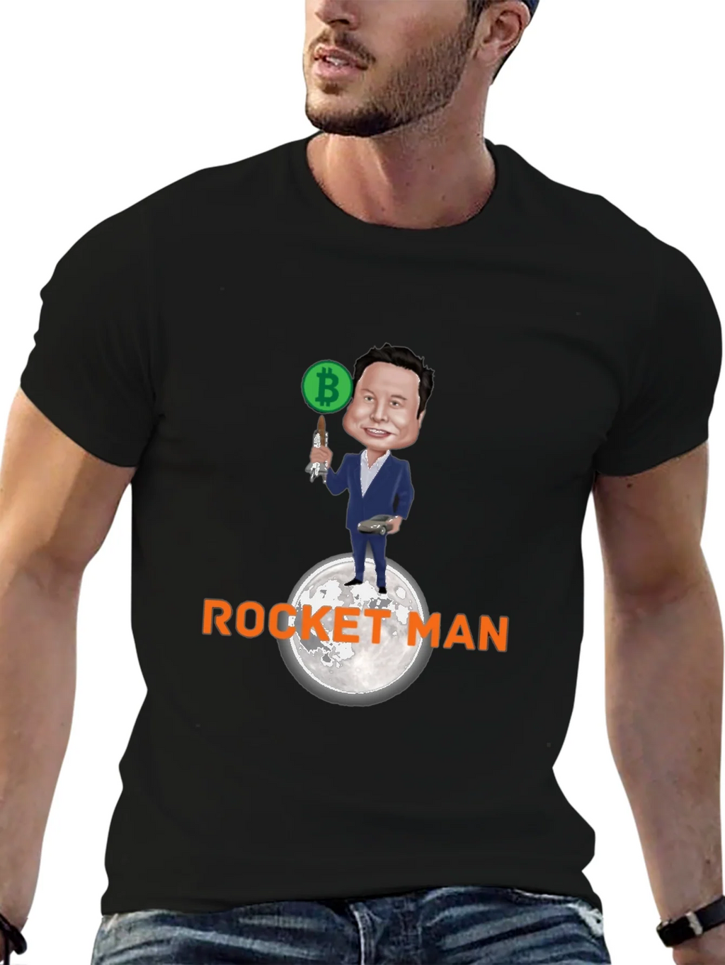 Elon Musk Bitcoin Rocket Man Graphic Tee product image 9