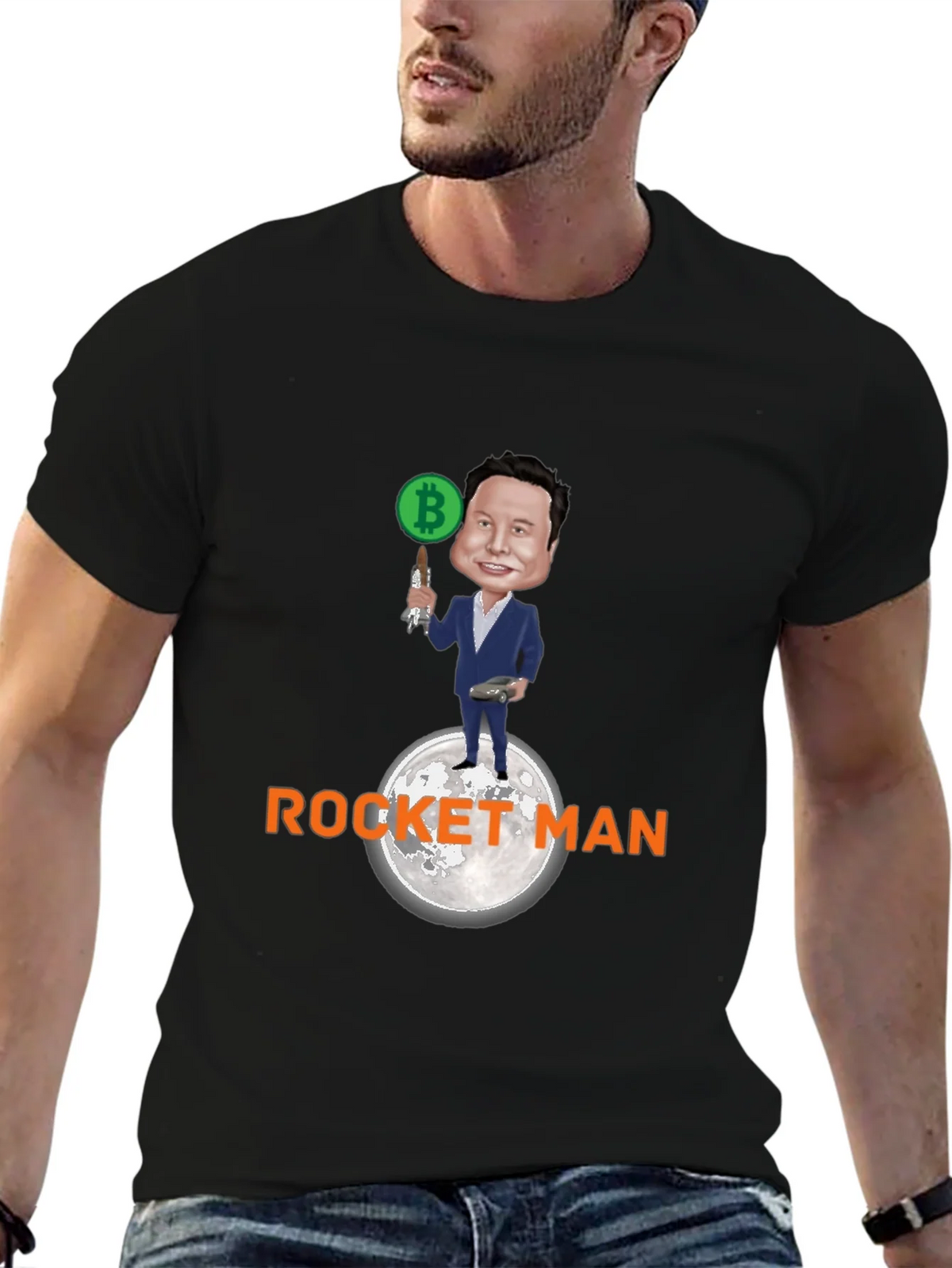 Elon Musk Bitcoin Rocket Man Graphic Tee product image 9