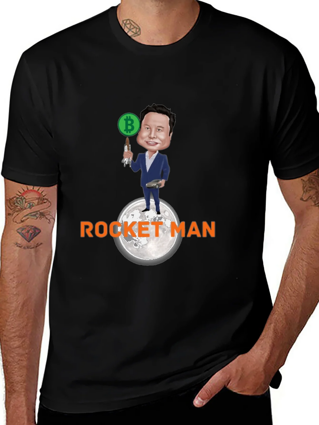 Elon Musk Bitcoin Rocket Man Graphic Tee product image 1