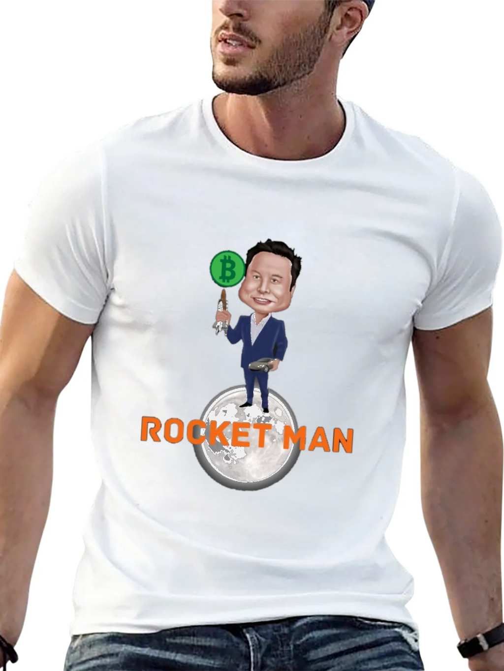 Elon Musk Bitcoin Rocket Man Graphic Tee product image 4