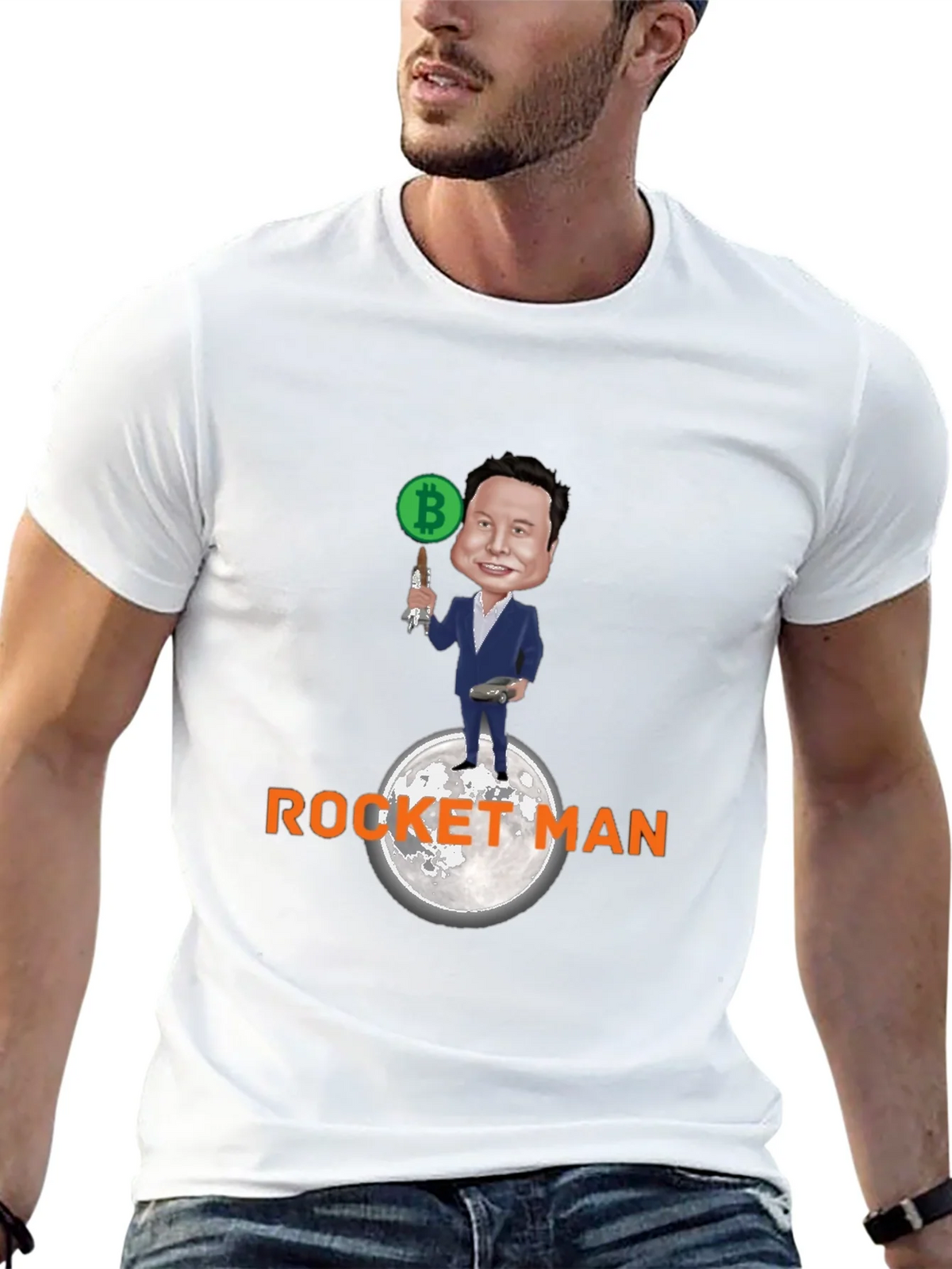 Elon Musk Bitcoin Rocket Man Graphic Tee product image 4