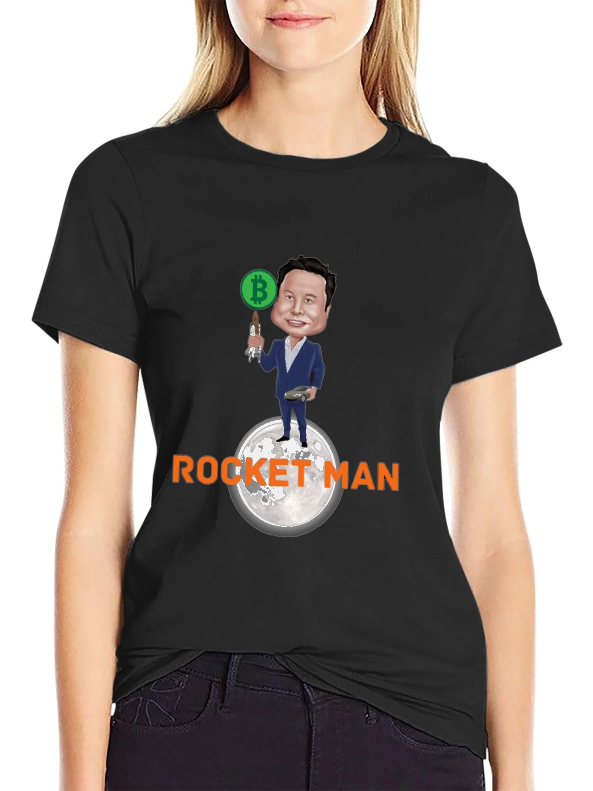Elon Musk Bitcoin Rocket Man Graphic Tee product image 5