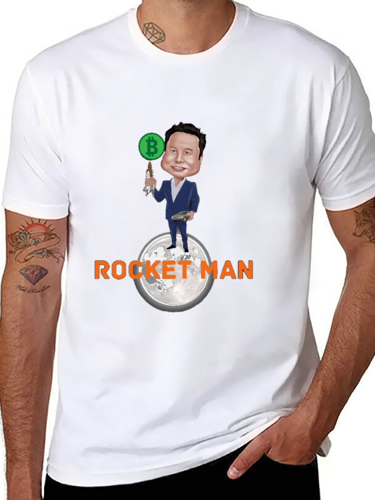 Elon Musk Bitcoin Rocket Man Graphic Tee product image 10