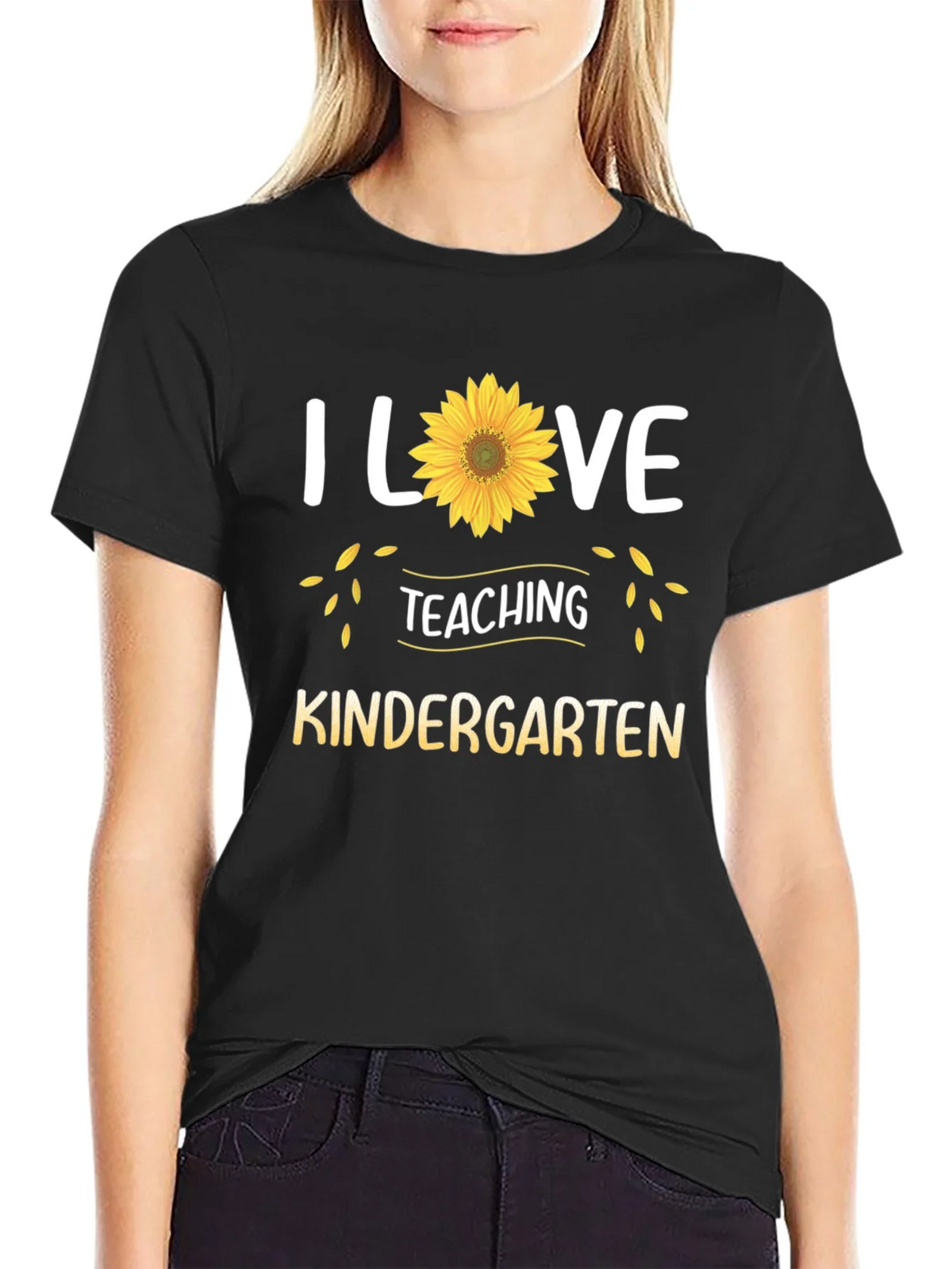 I Love Teaching Kindergarten Sunflower T-Shirt product image 5
