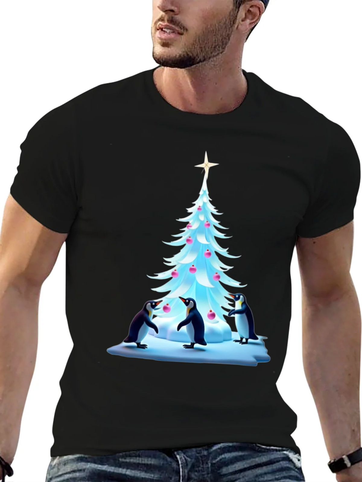 Festive Penguin Christmas Tree T-Shirt product image 9