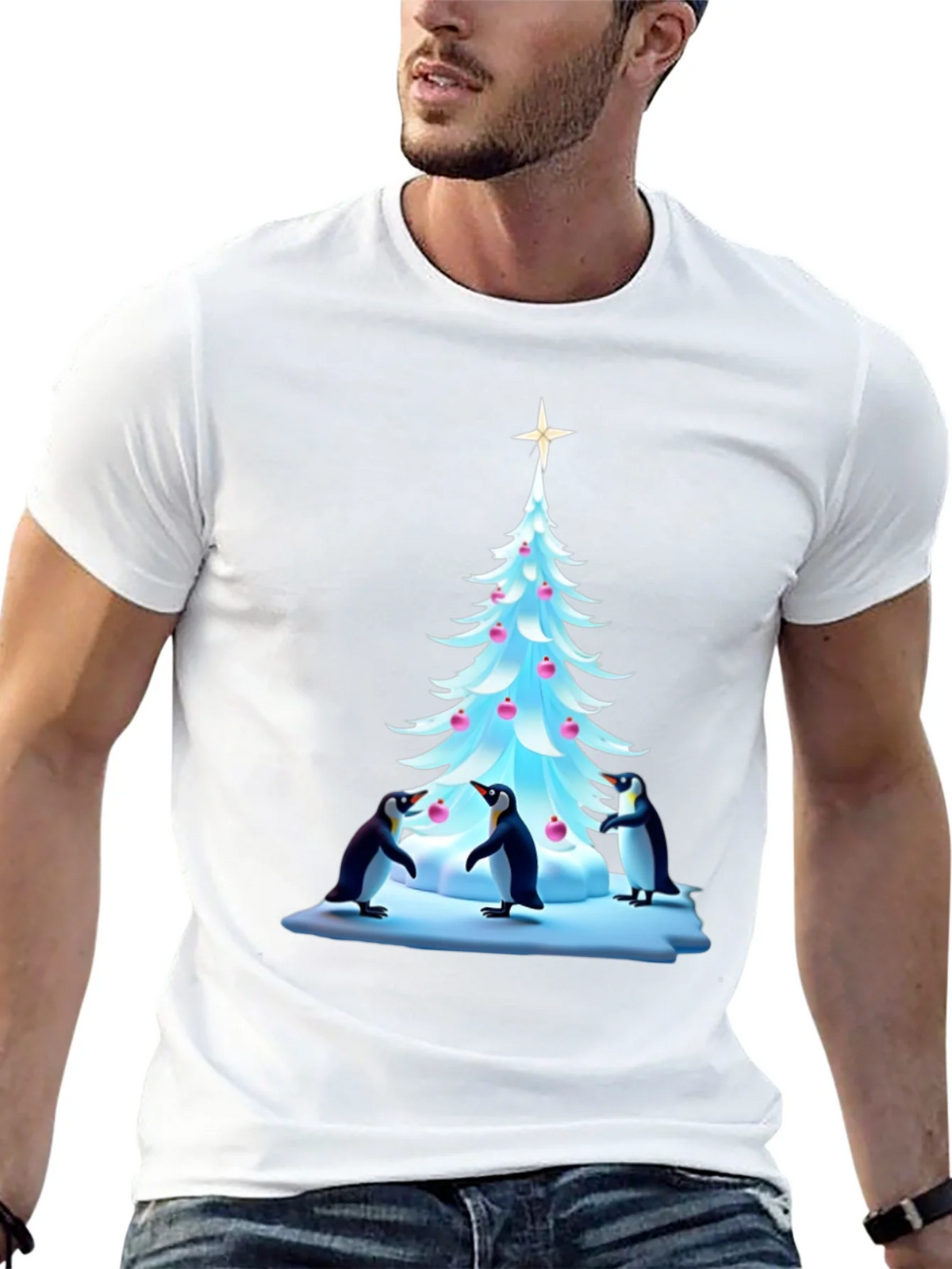 Festive Penguin Christmas Tree T-Shirt product image 4