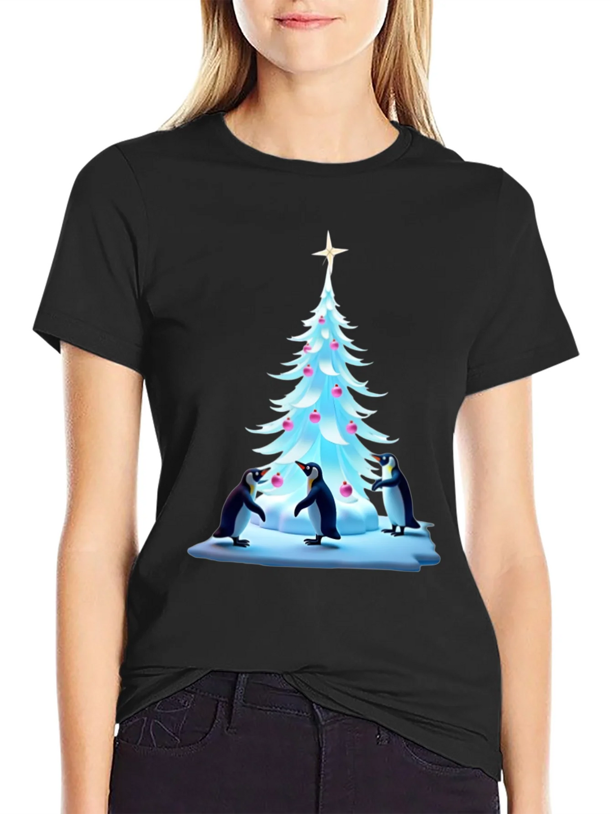 Festive Penguin Christmas Tree T-Shirt product image 5