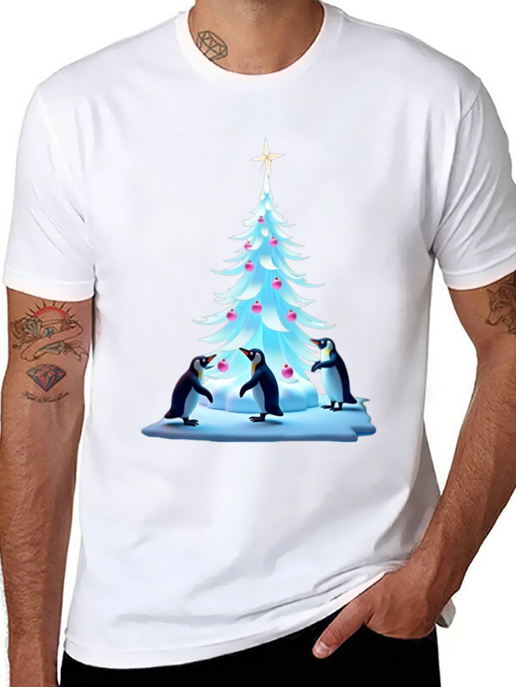 Festive Penguin Christmas Tree T-Shirt product image 10