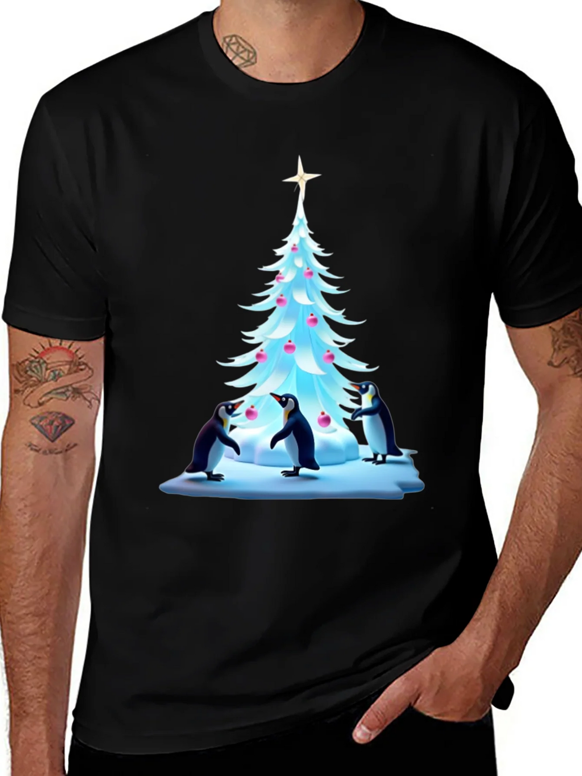 Festive Penguin Christmas Tree T-Shirt product image 1