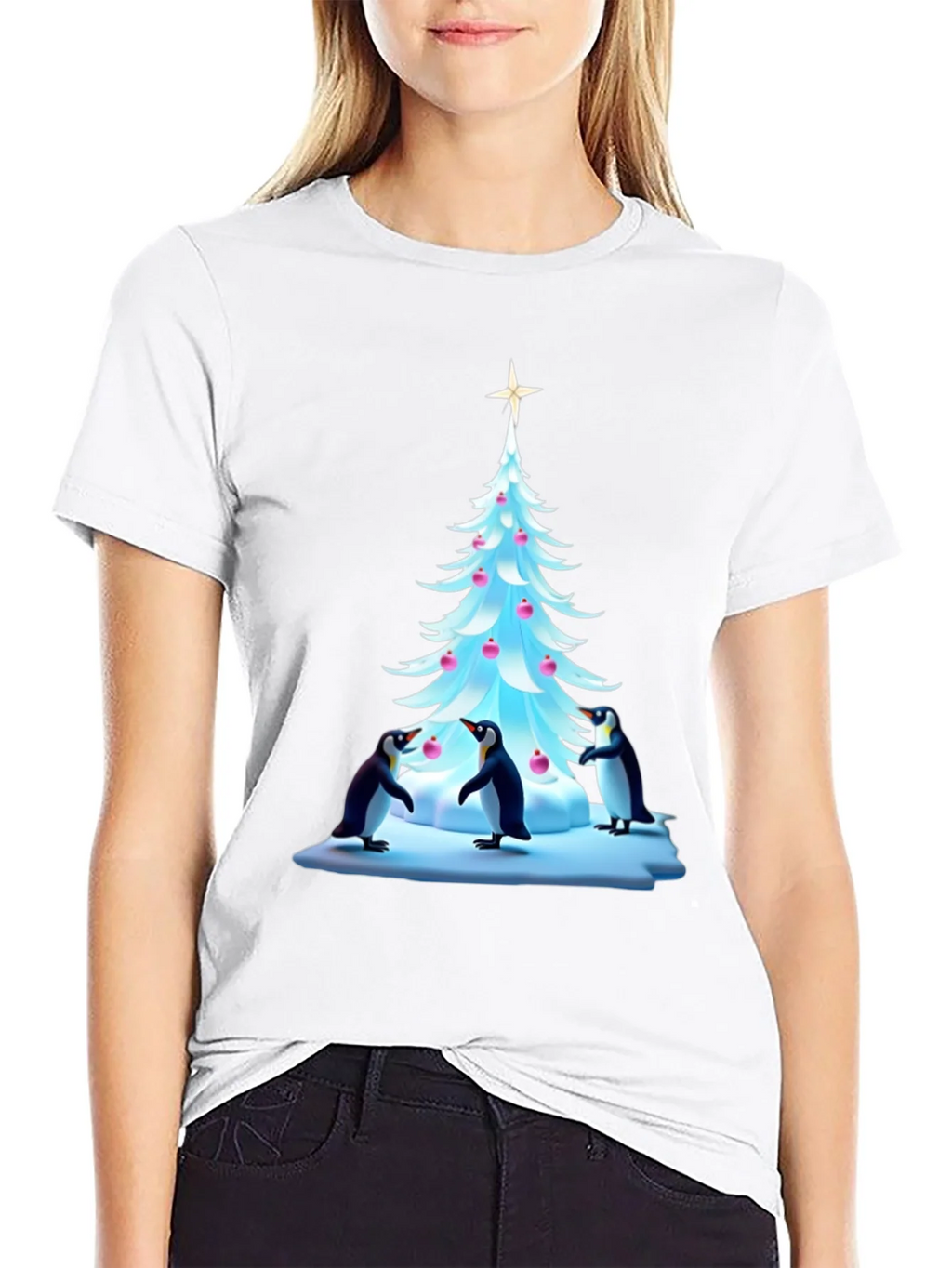 Festive Penguin Christmas Tree T-Shirt product image 11