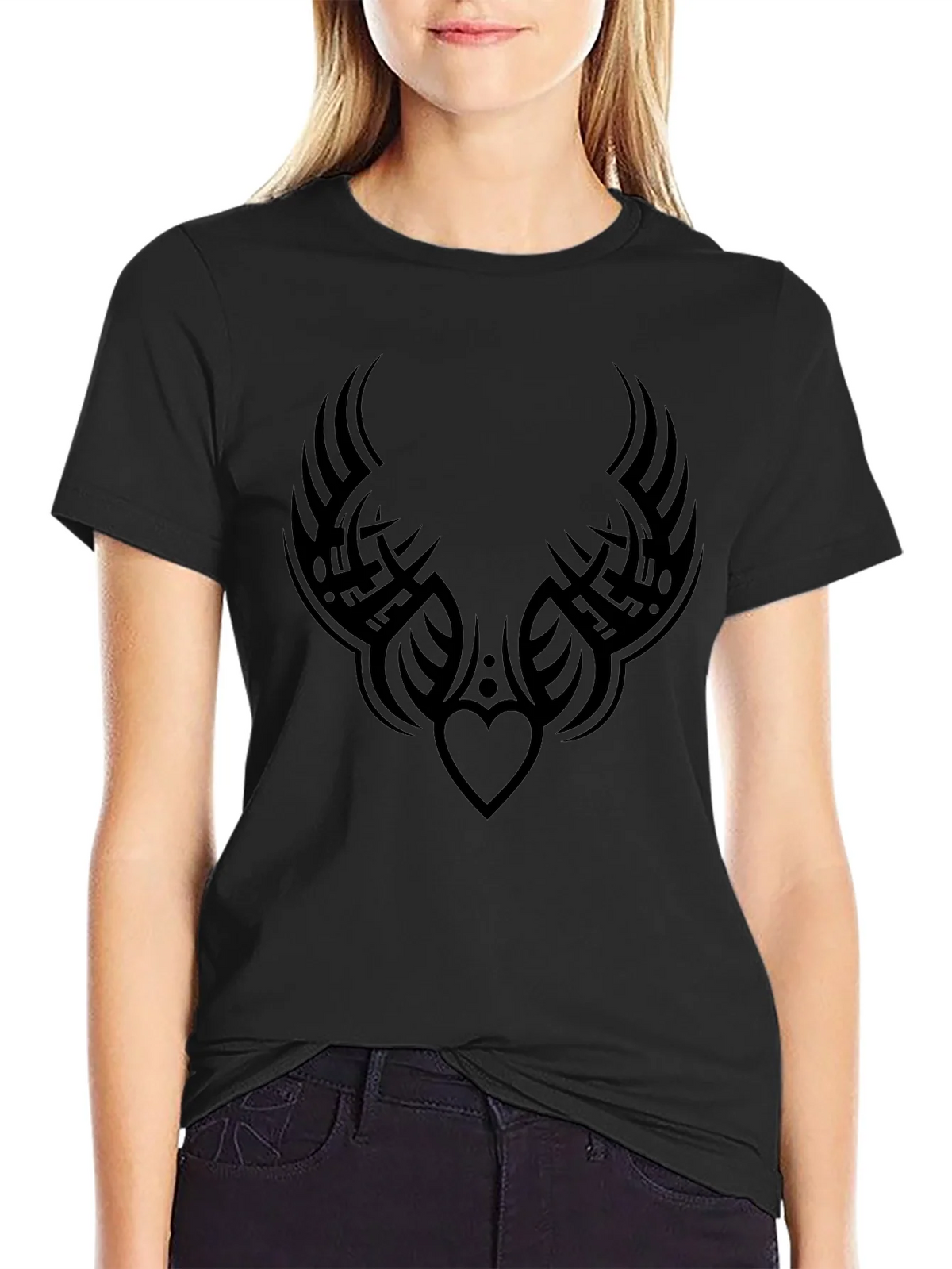 Tribal Heart Tattoo Graphic Black T-Shirt product image 5