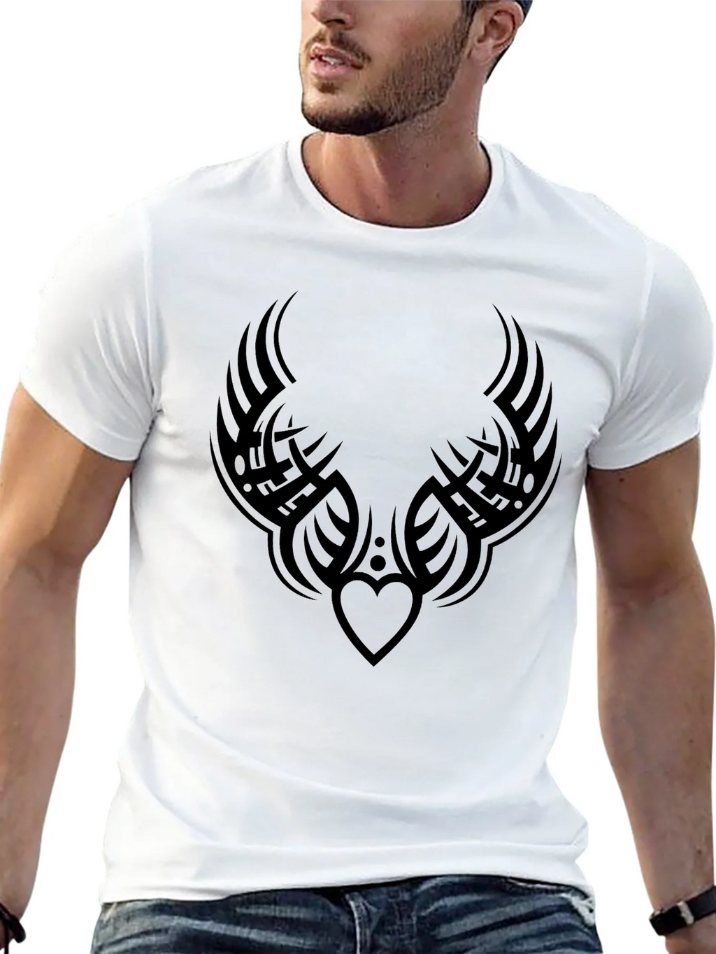 Tribal Heart Tattoo Graphic Black T-Shirt product image 4