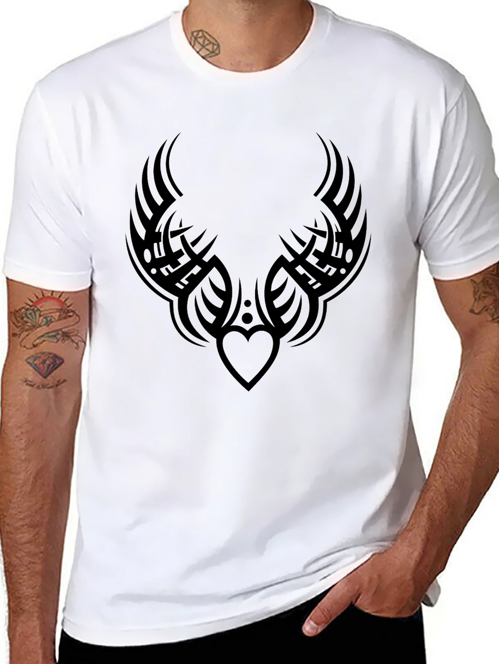 Tribal Heart Tattoo Graphic Black T-Shirt product image 10