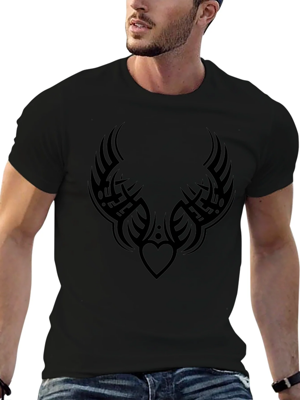 Tribal Heart Tattoo Graphic Black T-Shirt product image 9