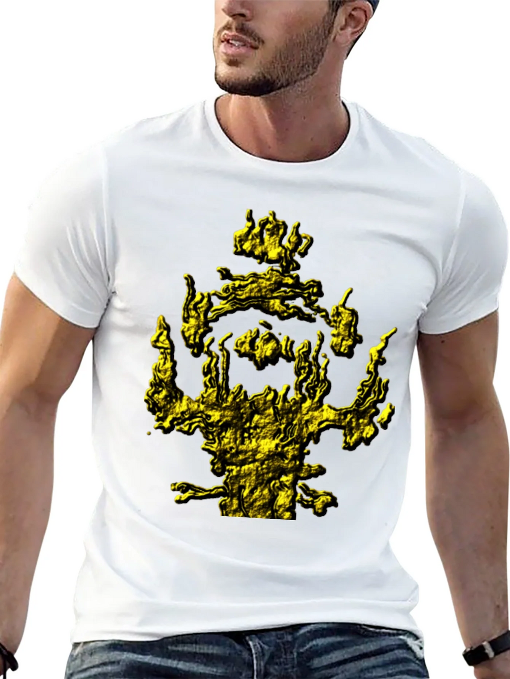 Mens Black T-Shirt with Abstract Gold Graphic Print product image 4