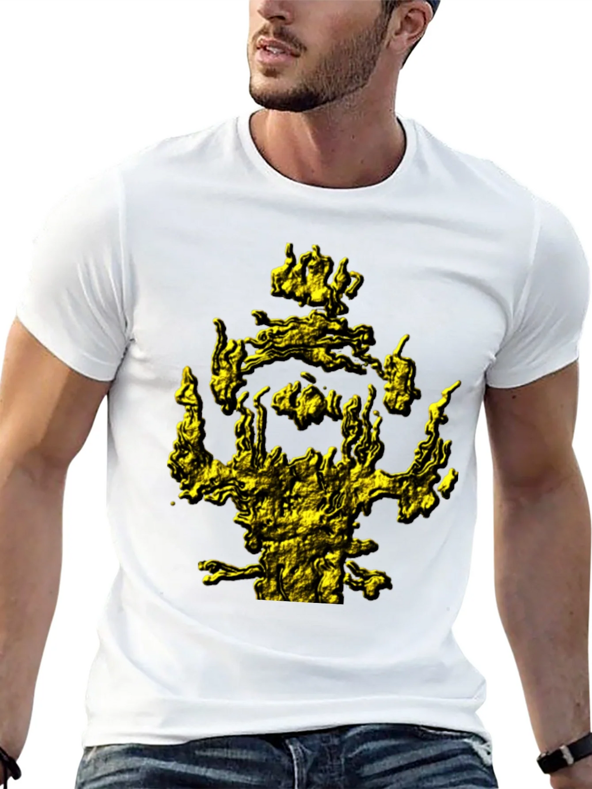 Mens Black T-Shirt with Abstract Gold Graphic Print product image 4