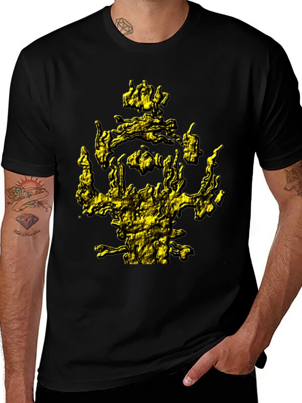 Mens Black T-Shirt with Abstract Gold Graphic Print product image 1