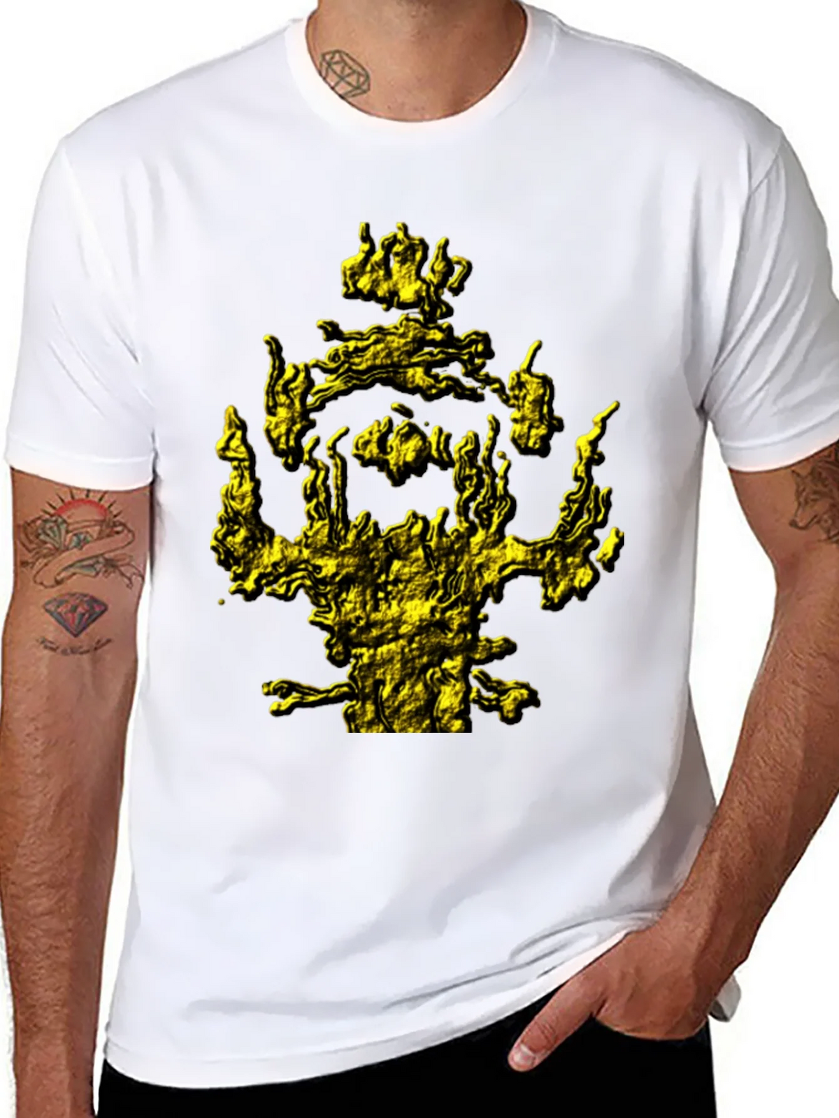 Mens Black T-Shirt with Abstract Gold Graphic Print product image 10