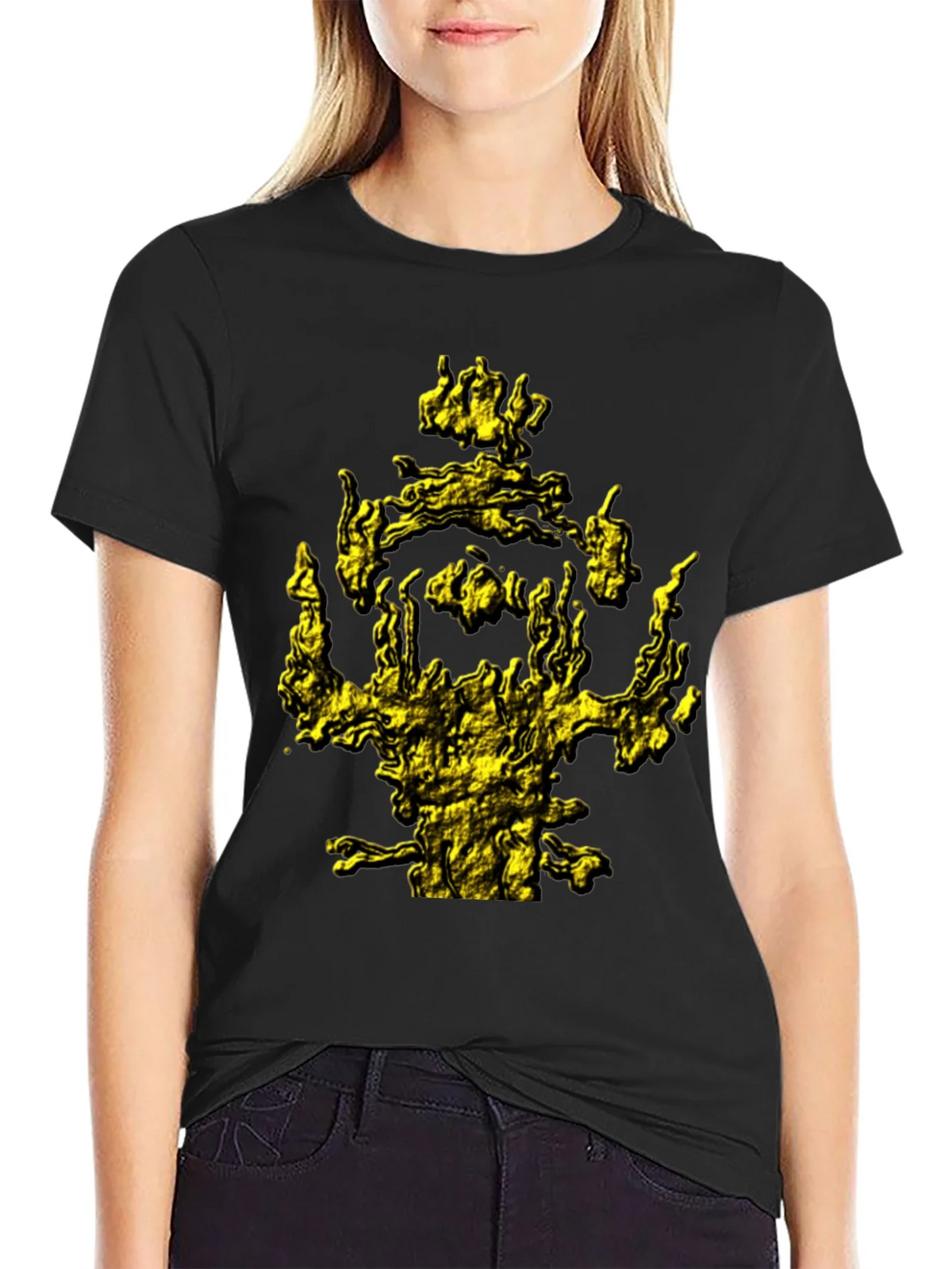 Mens Black T-Shirt with Abstract Gold Graphic Print product image 5