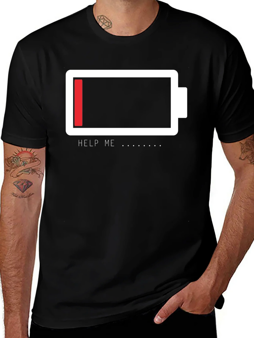 Low Battery Graphic Tee - Help Me Funny T-Shirt product image 1