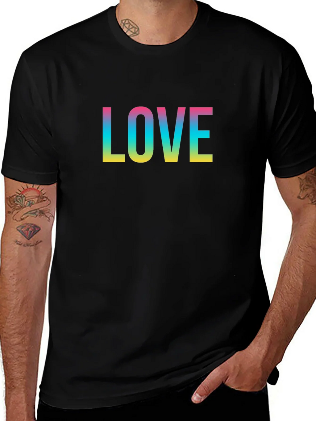 Love Rainbow Print Black T-Shirt product image 1