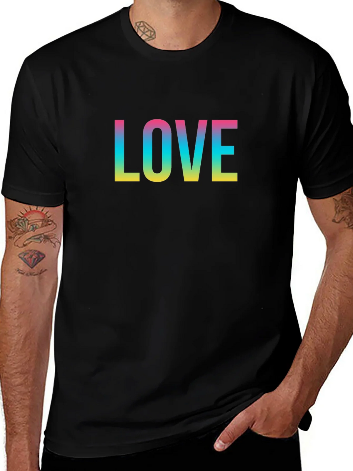 Love Rainbow Print Black T-Shirt product image 1