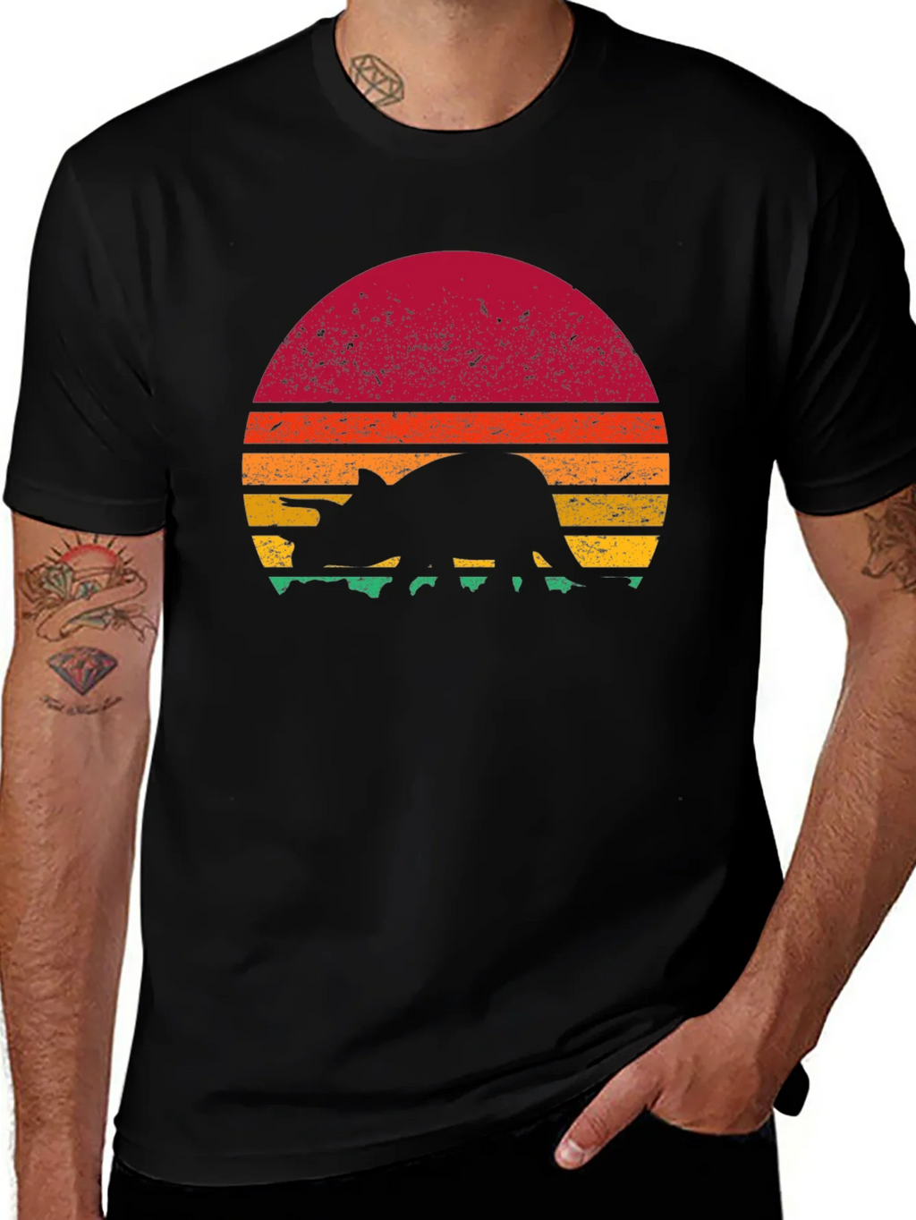 Retro Dinosaur Sunset Graphic T-Shirt product image 1