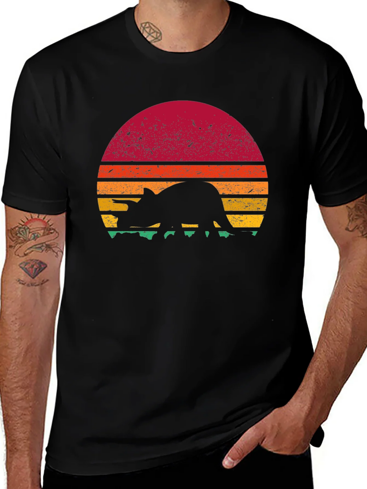 Retro Dinosaur Sunset Graphic T-Shirt product image 1